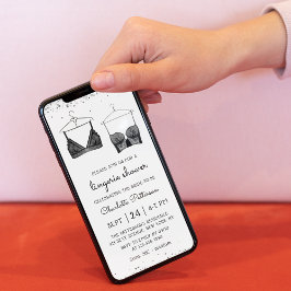 ブラックレースウォーターカラーランジェリーブライダルシャワー 招待状