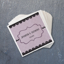 ブラックレースオンソフトラベンダーカスタムウェディング スタンダードカクテルナプキン