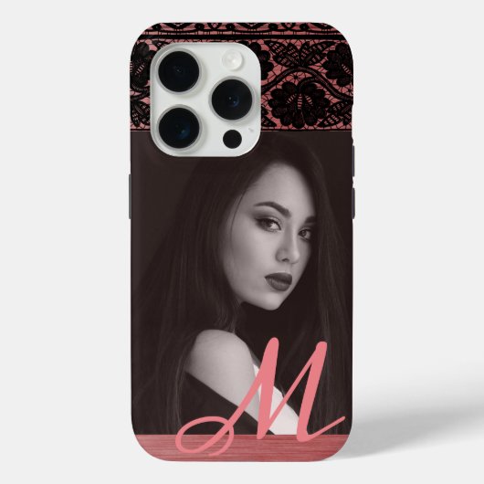 ブラックレースオンバラ金ゴールド-カスタムイニシャル写真 Case-Mate iPhoneケース (裏面)