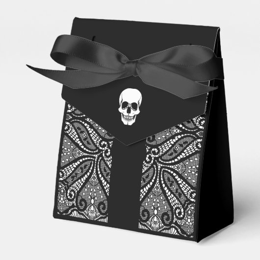 ブラックレースゴシッエレガントクスカルハロウェディング フェイバーボックス (正面サイド)