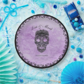 ブラックレーススカルパープルゴシック結婚ズ ペーパープレート (パーティー)