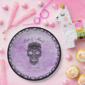 ブラックレーススカルパープルゴシック結婚ズ ペーパープレート (パーティー)