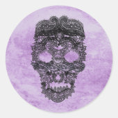 ブラックレーススカルパープルゴシッ結婚クズシール ラウンドシール (正面)