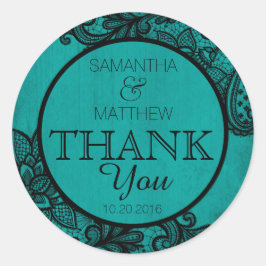 ブラックレースティール（緑がかった色）モダンゴシックサンキューラベル ラウンドシール