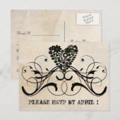 ブラックレースパーチメントRSVP インビテーションポストカード (正面/裏面)