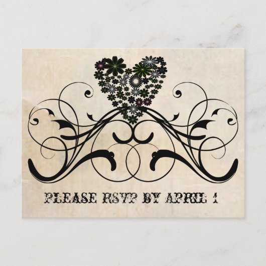 ブラックレースパーチメントRSVP インビテーションポストカード (正面)