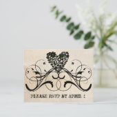 ブラックレースパーチメントRSVP インビテーションポストカード (スタンド正面)