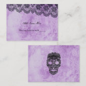 ブラックレースパープルゴシッ結婚クのテーブル座席表 プレイスカード (正面/裏面)