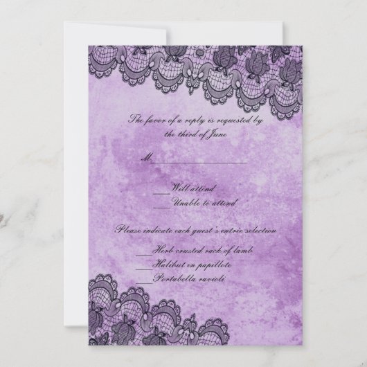ブラックレースパープルゴシッ結婚クの反応 招待状 (正面)