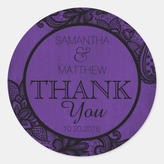 ブラックレースパープルモダンゴシックサンキューラベル ラウンドシール (正面)
