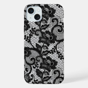 ブラックレースフラワーiPhone 15 Plusケース iPhone 15 Plusケース