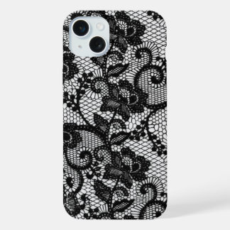 ブラックレースフラワーiPhone 15 Plusケース iPhone 15 Plusケース