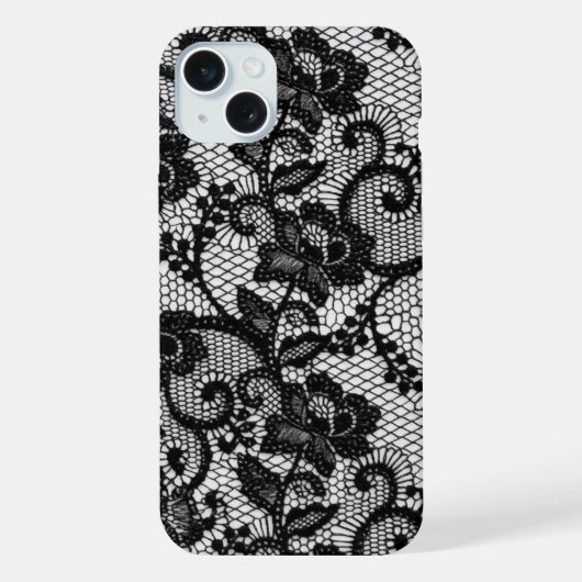ブラックレースフラワーiPhone 15 Plusケース iPhoneケース (裏面)