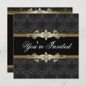 ブラックレースブラック金ゴールドブラックタイパーティー 招待状 (正面/裏面)