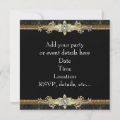 ブラックレースブラック金ゴールドブラックタイパーティー 招待状 (裏面)