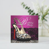 ブラックレースホットピンクヒョウ誕生日パーティインビタット 招待状 (スタンド正面)
