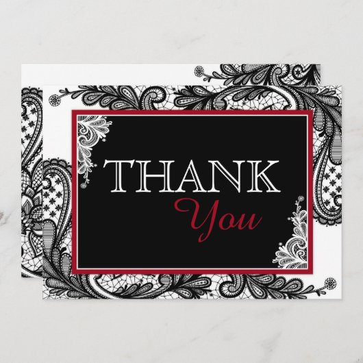 ブラックレースホワイトモダンゴシックありがとう サンキューカード (正面/裏面)