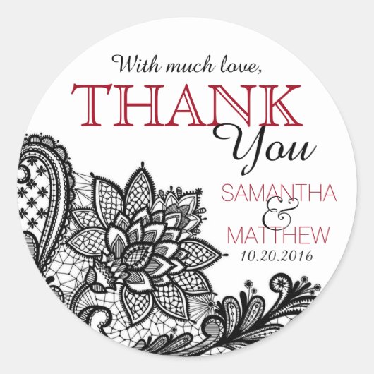 ブラックレースホワイトモダンゴシックサンキューラベル ラウンドシール (正面)