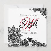 ブラックレースホワイトモダンゴシックブライダルシャワー 招待状 (裏面)