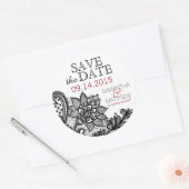 ブラックレースホワイトモダンゴシック日付ラベルを保存 ラウンドシール (封筒)