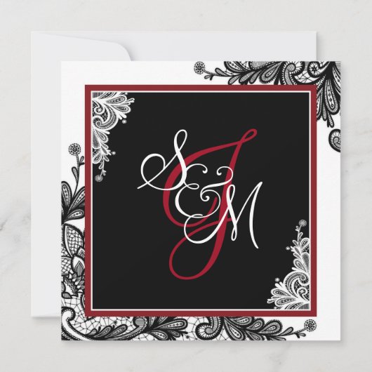 ブラックレースホワイトモダンゴシック結婚式招待状 招待状 (裏面)