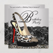 ブラックレースレッドヒョウバースデーパーティ招待状 招待状 (正面/裏面)