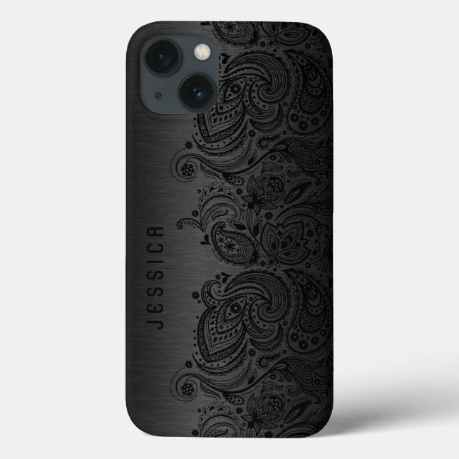 ブラックレース付きメタリックペイズリーブラック Case-Mate iPhoneケース (Back)