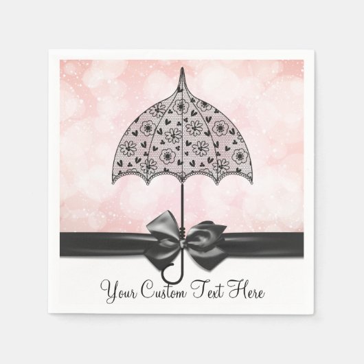 ブラックレース傘ピンクシャワーナプキン スタンダードカクテルナプキン (正面)