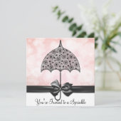 ブラックレース傘ピンクベビー散水赤ちゃんシャワー 招待状 (スタンド正面)