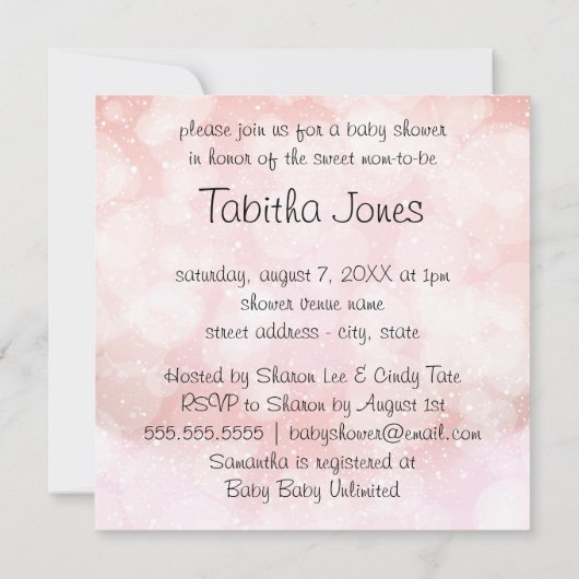 ブラックレース傘ピンクベビー散水赤ちゃんシャワー 招待状 (裏面)