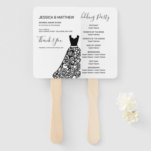 ブラックレース結婚のドレス ハンドファン (正面&裏面)