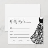 ブラックレース結婚のドレス 出欠カード (正面/裏面)