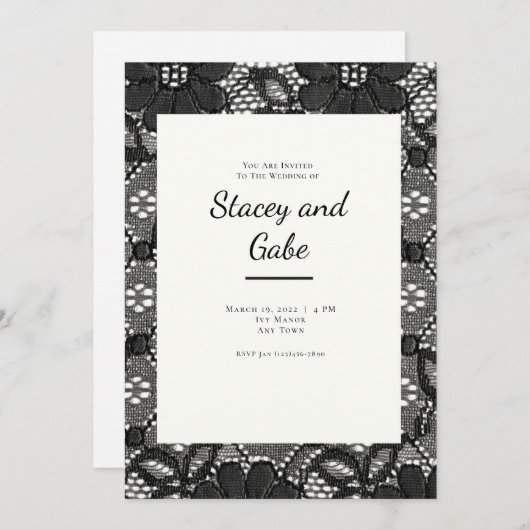 ブラックレース結婚式招待状 招待状 (正面/裏面)