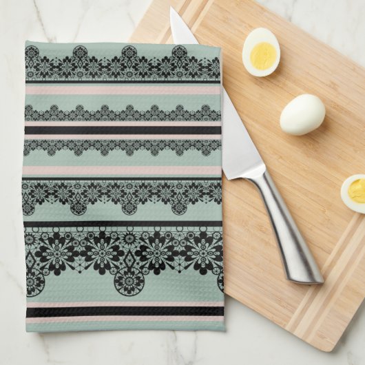 ブラックレース、オープンワーク装飾用クッション キッチンタオル (四つ折り)