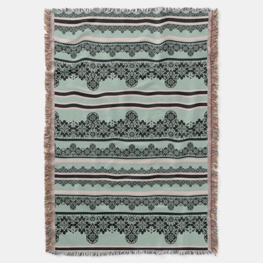 ブラックレース、オープンワーク装飾用クッション スローブランケット (正面縦)