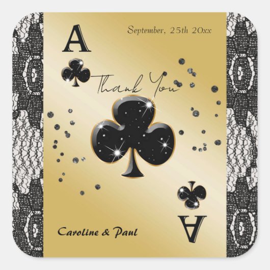 ブラックレース、クラブのエース、ブラックグリッター感謝 スクエアシール (正面)