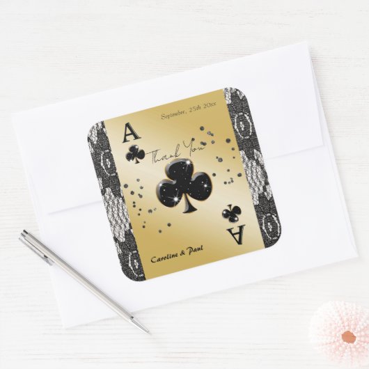 ブラックレース、クラブのエース、ブラックグリッター サンクス スクエアシール (封筒)