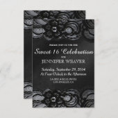 ブラックレース&サテンスイート16お祝いパーティー 招待状 (正面/裏面)