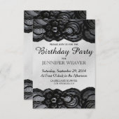 ブラックレース&サテンバースデーパーティ招待状 招待状 (正面/裏面)