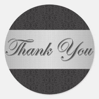 ブラックレース&シルバーサンキューステッカー/シール ラウンドシール