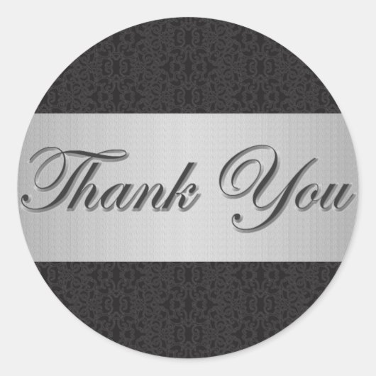 ブラックレース&シルバーサンキューステッカー/シール ラウンドシール (正面)