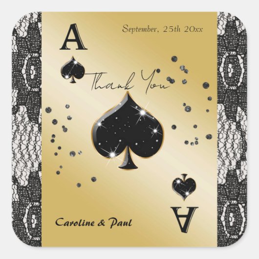 ブラックレース、スペードのエース、ブラックグリッター サンクス スクエアシール (正面)