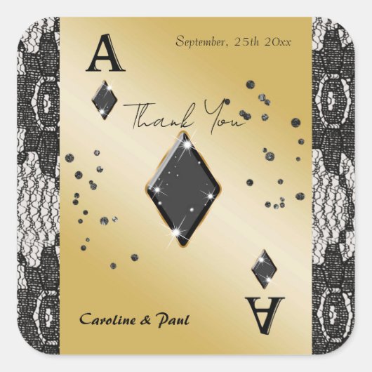 ブラックレース、ダイヤのエース、ブラックグリッター サンクス スクエアシール (正面)