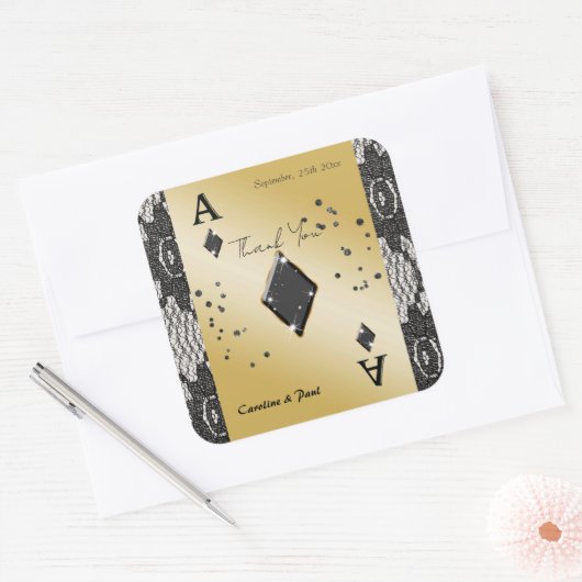 ブラックレース、ダイヤのエース、ブラックグリッター サンクス スクエアシール (封筒)