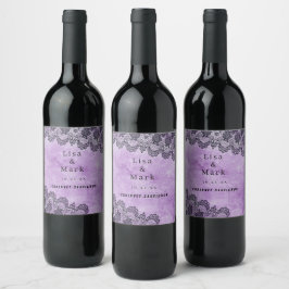 ブラックレース パープル ゴシック ウェディング ワイン ラベル