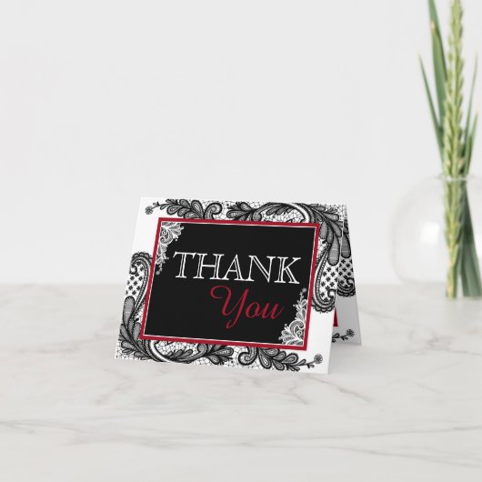 ブラックレース ホワイト モダン ゴス サンクス サンキューカード (正面)