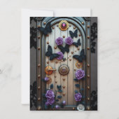 ブラックレース、蝶と紫のバラ結婚ズ 招待状 (裏面)