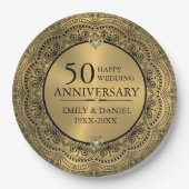 ブラックレース&金ゴールド50結婚周年 ペーパープレート (正面)