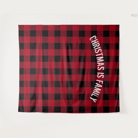 ブラックレ素朴ッドバッファロープレイドファミリーフォトブース タペストリー (正面(横))