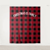 ブラックレ素朴ッドバッファロープレイドファミリーフォトブース タペストリー (正面)